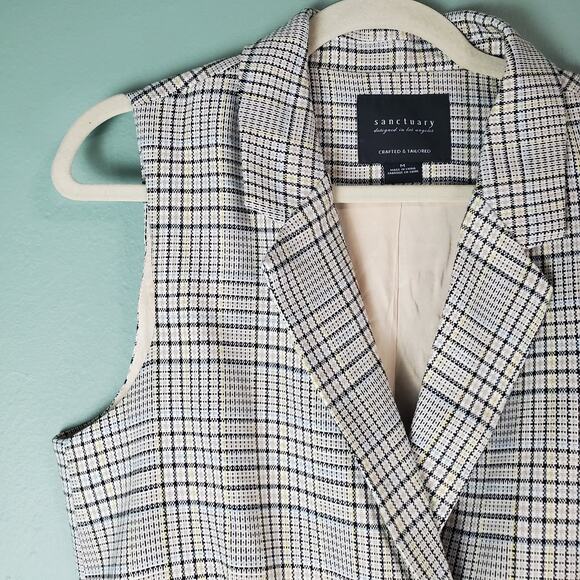 Sanctuary Lonny Sleeveless Plaid Preppy Career Academia Blazer Vest Size Medium - Picture 4 of 5